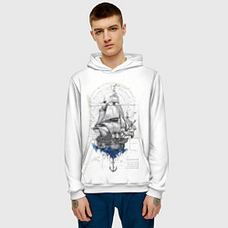 Толстовка-худи мужская Корабль - иллюстрация, цвет: 3D-белый — фото 2