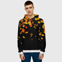 Толстовка-худи мужская Осенние листья на черном, цвет: 3D-белый — фото 2