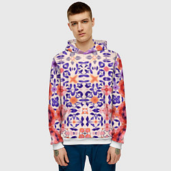 Толстовка-худи мужская Цветочная метаморфоза фиолетово-розовая, цвет: 3D-белый — фото 2