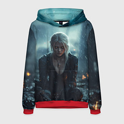 Толстовка-худи мужская Цири сидит под дождем, цвет: 3D-красный