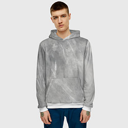 Толстовка-худи мужская Абстракция - rare white strokes on gray, цвет: 3D-белый — фото 2