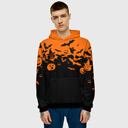 Толстовка-худи мужская Хэллоуин тыквы и призраки, цвет: 3D-черный — фото 2