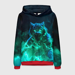 Толстовка-худи мужская Волк с зелеными глазами, цвет: 3D-красный