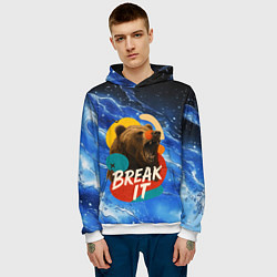 Толстовка-худи мужская Break it злой медведь, цвет: 3D-белый — фото 2