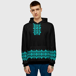 Толстовка-худи мужская Вышиванка узорный ряд, цвет: 3D-черный — фото 2