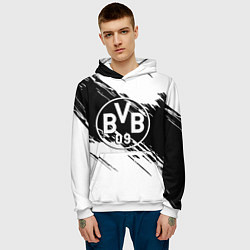 Толстовка-худи мужская Borussia черно белые полосы, цвет: 3D-белый — фото 2