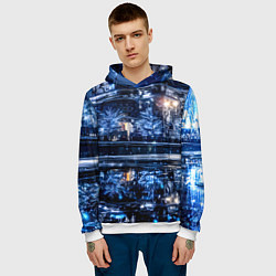 Толстовка-худи мужская Новогодняя ночная Москва, цвет: 3D-белый — фото 2
