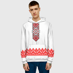 Толстовка-худи мужская Славянская вышиванка с узорами и оберегом, цвет: 3D-белый — фото 2