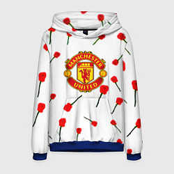 Толстовка-худи мужская Манчестер Юнайтед розы паттерн, цвет: 3D-синий