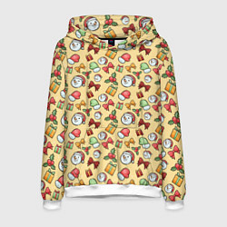 Толстовка-худи мужская Новогодний паттерн, цвет: 3D-белый