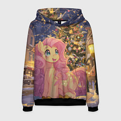 Толстовка-худи мужская Милая пони и новый год, цвет: 3D-черный