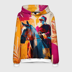 Толстовка-худи мужская Дед Мороз на коне, цвет: 3D-белый
