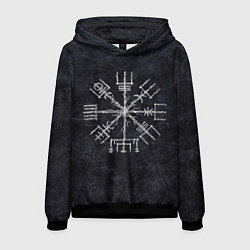 Толстовка-худи мужская Мистический компас рун вегвизир, цвет: 3D-черный