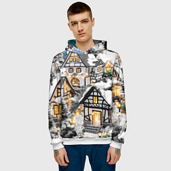 Толстовка-худи мужская Объемные новогодние дома, цвет: 3D-белый — фото 2