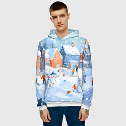Толстовка-худи мужская Предновогодний день во дворе, цвет: 3D-белый — фото 2