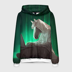 Толстовка-худи мужская Хакер лошадь, цвет: 3D-белый