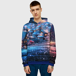 Толстовка-худи мужская Новогодний двор в блестках, цвет: 3D-синий — фото 2