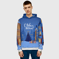 Толстовка-худи мужская С новым год - праздничный дворик, цвет: 3D-белый — фото 2