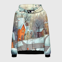 Толстовка-худи мужская Милый новогодний дворик, цвет: 3D-черный