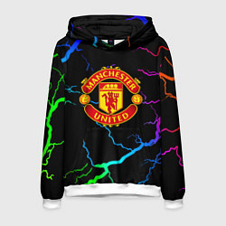 Толстовка-худи мужская Манчестер Юнайтед неоновые молнии, цвет: 3D-белый