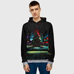 Толстовка-худи мужская Новый год на черном фоне, цвет: 3D-меланж — фото 2