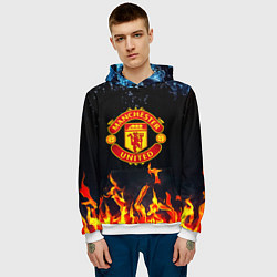 Толстовка-худи мужская Манчестер Юнайтед лёд и огонь, цвет: 3D-белый — фото 2