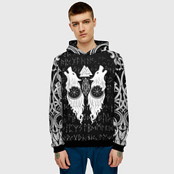 Толстовка-худи мужская Волки воины с символикой, цвет: 3D-черный — фото 2