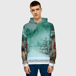 Толстовка-худи мужская Новогодняя туманная улица, цвет: 3D-белый — фото 2