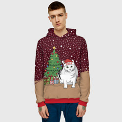 Толстовка-худи мужская Кот Бендер и ёлка, цвет: 3D-красный — фото 2