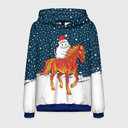 Толстовка-худи мужская Кот Бендер и огненный конь - 2026, цвет: 3D-синий