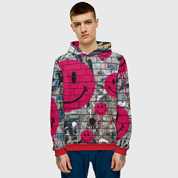 Толстовка-худи мужская Розовые смайлы граффити, цвет: 3D-красный — фото 2