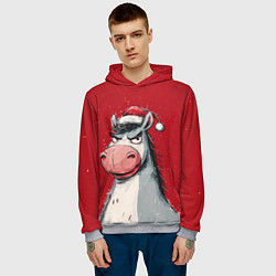 Толстовка-худи мужская Недовольная новогодняя лошадь, цвет: 3D-меланж — фото 2