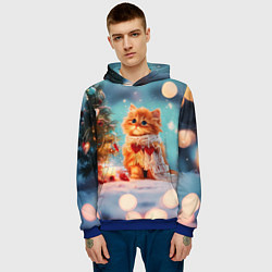 Толстовка-худи мужская Рыжий маленький новогодний котенок, цвет: 3D-синий — фото 2