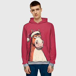 Толстовка-худи мужская Комичная новогодняя лошадь, цвет: 3D-меланж — фото 2