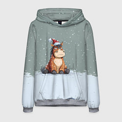 Толстовка-худи мужская Лошадка на фоне снегопада, цвет: 3D-меланж