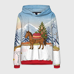 Толстовка-худи мужская Лошадь с салатом Под шубой, цвет: 3D-красный