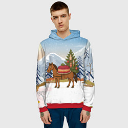 Толстовка-худи мужская Лошадь с салатом Под шубой, цвет: 3D-красный — фото 2