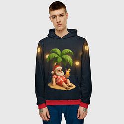 Толстовка-худи мужская Санта чиллит под пальмой, цвет: 3D-красный — фото 2