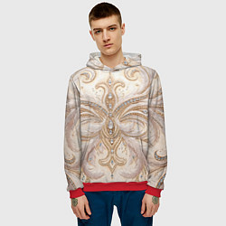 Толстовка-худи мужская Перламутровый орнамент с перьями, цвет: 3D-красный — фото 2