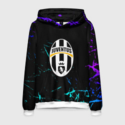 Толстовка-худи мужская Ювентус неоновые краски текстура, цвет: 3D-белый