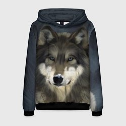 Толстовка-худи мужская Зимний волк, цвет: 3D-черный