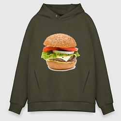 Толстовка оверсайз мужская Гамбургер, цвет: хаки