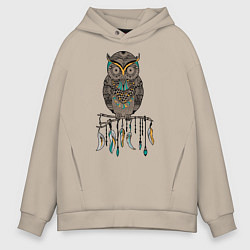 Толстовка оверсайз мужская Сова-шаман, цвет: миндальный