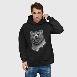 Толстовка оверсайз мужская Медведь в очках, цвет: черный — фото 2