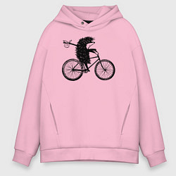Толстовка оверсайз мужская Ежик на велосипеде, цвет: светло-розовый