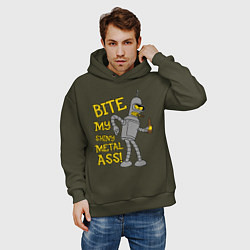 Толстовка оверсайз мужская Bite my shunny metal ass, цвет: хаки — фото 2
