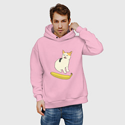 Толстовка оверсайз мужская Cat no banana meme, цвет: светло-розовый — фото 2