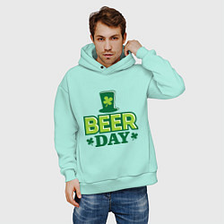 Толстовка оверсайз мужская Beer day цвета мятный — фото 2