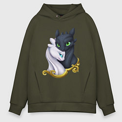 Толстовка оверсайз мужская Дневная и ночная фурия, цвет: хаки