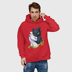 Толстовка оверсайз мужская Дневная и ночная фурия, цвет: красный — фото 2